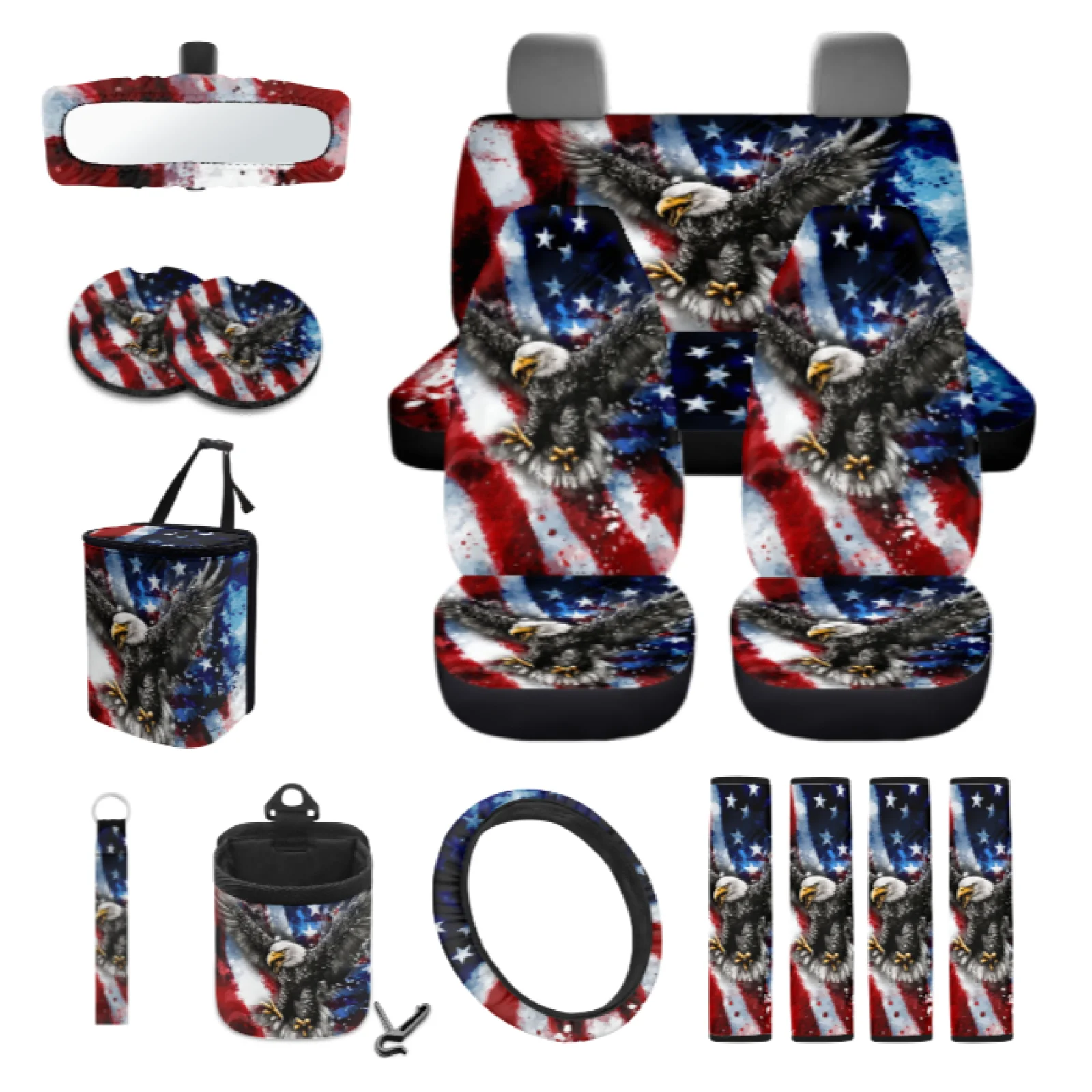 Coloranimal Eagle 15 Piece with Comfy Car Steering Wheel Cover and Car Cup Holder Coaster for Sedan