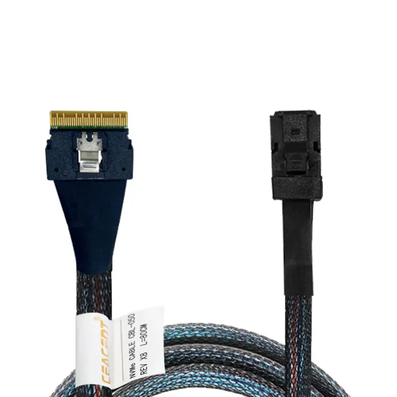 High Performance SlimSAS SFF-8654 8I to 2x MiniSAS HD SFF-8643 80CM 32AWG 12G/6G/PCIe4.0 NVMe Cable for SlimSAS RAID/HBA Card