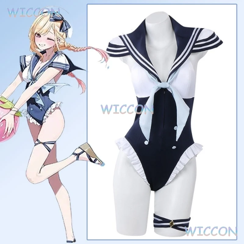 

Kitagawa Marin Newly Cosplay Costume Wig Kitagawa Marin Navy Style Swimsuit Hat Headwear Suits Anime My Dress-Up Darling