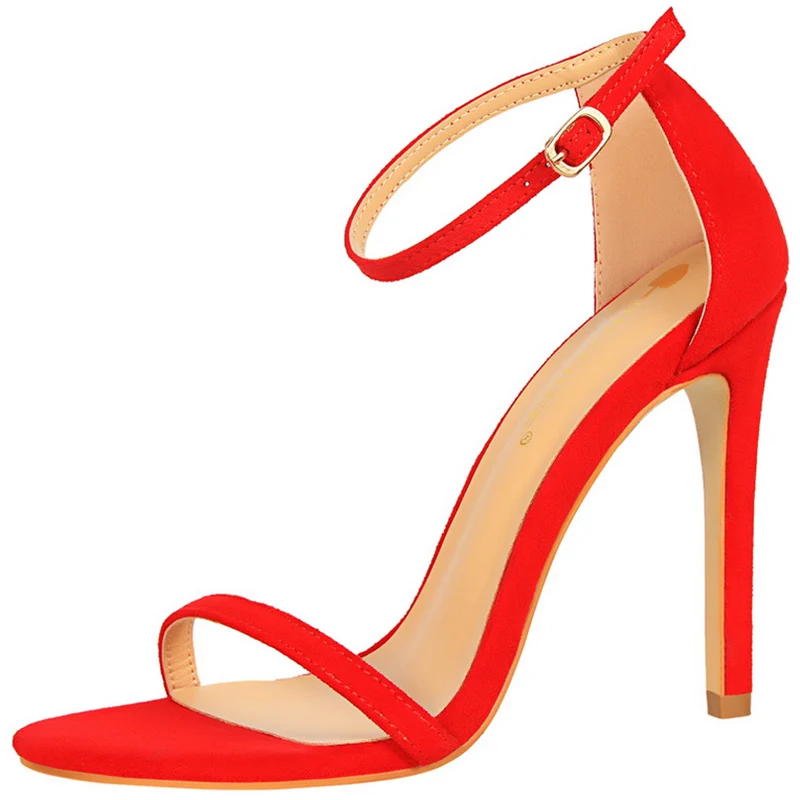 Summer Women Sexy Stiletto Heels Suede Sandals Classic Ladies Fetish 11cm High Heels Flock Shoes Female Party Prom Pumps Bigtree