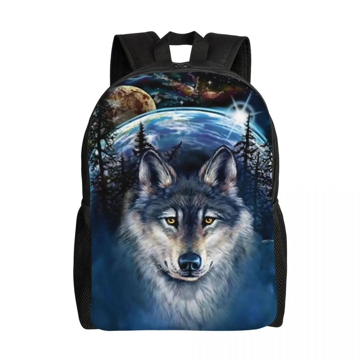 Mochila con estampado de lobo para hombre y mujer, bolsa impermeable con estampado de animales para Colegio Universitario