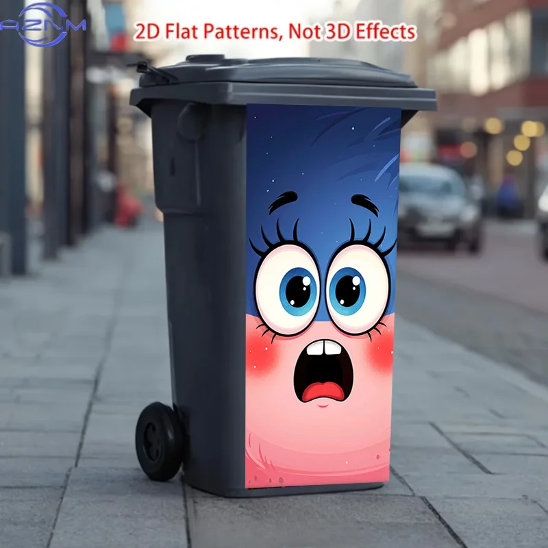 One Trash Can Sticker Measuring 37*82cm / 14.57*32.28 Inches, Featuring an Adorable Big-eyed Face Pattern Design. This Matte S