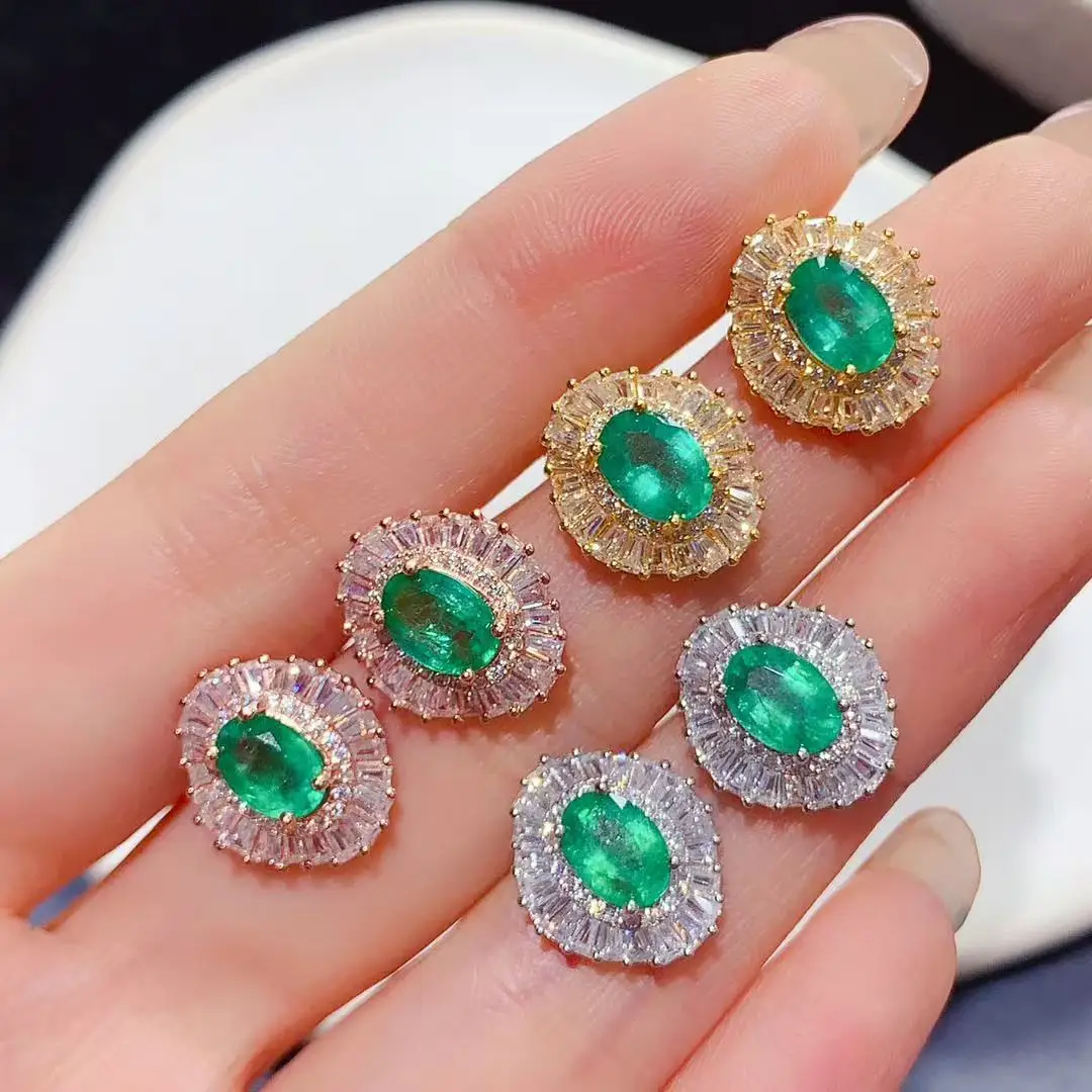 

Natural Emerald Earrings Light Luxury, 925 Sterling Silver Fashion High-End Gemstone