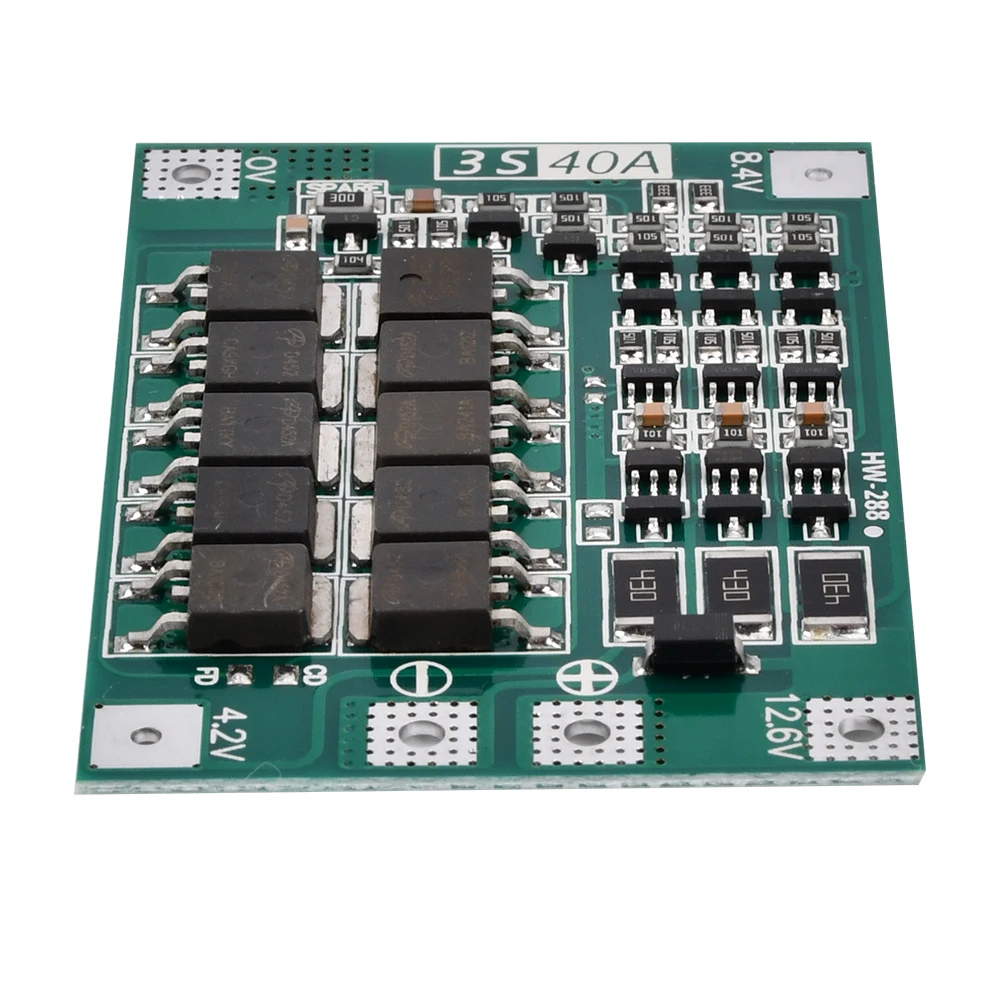 3S 40A DC 11.1V-12.6V 18650 Lithium Battery PCB BMS Charger Protection Board Balanced Version Auto Recovery with balanced socket