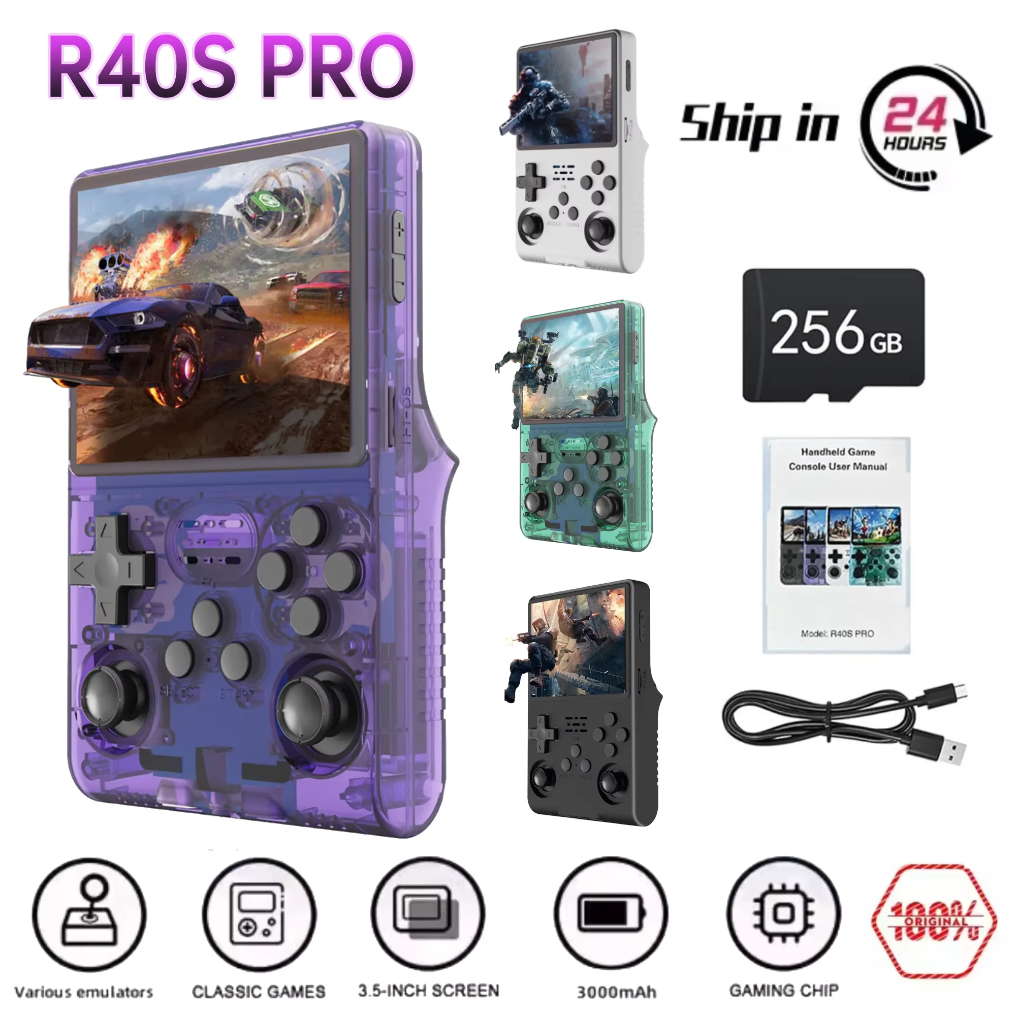 

Игровая консоль R40S Pro, портативная игровая система Linux, 3,5-дюймовый IPS-экран, мини-питная карманная игровая консоль, 256 г, игра для детей