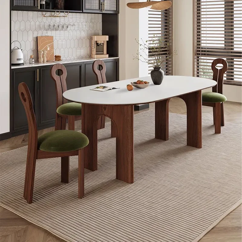 French Nordic solid wood rock slab dining table and chairs, medieval wabi-sabi retro small apartment furniture