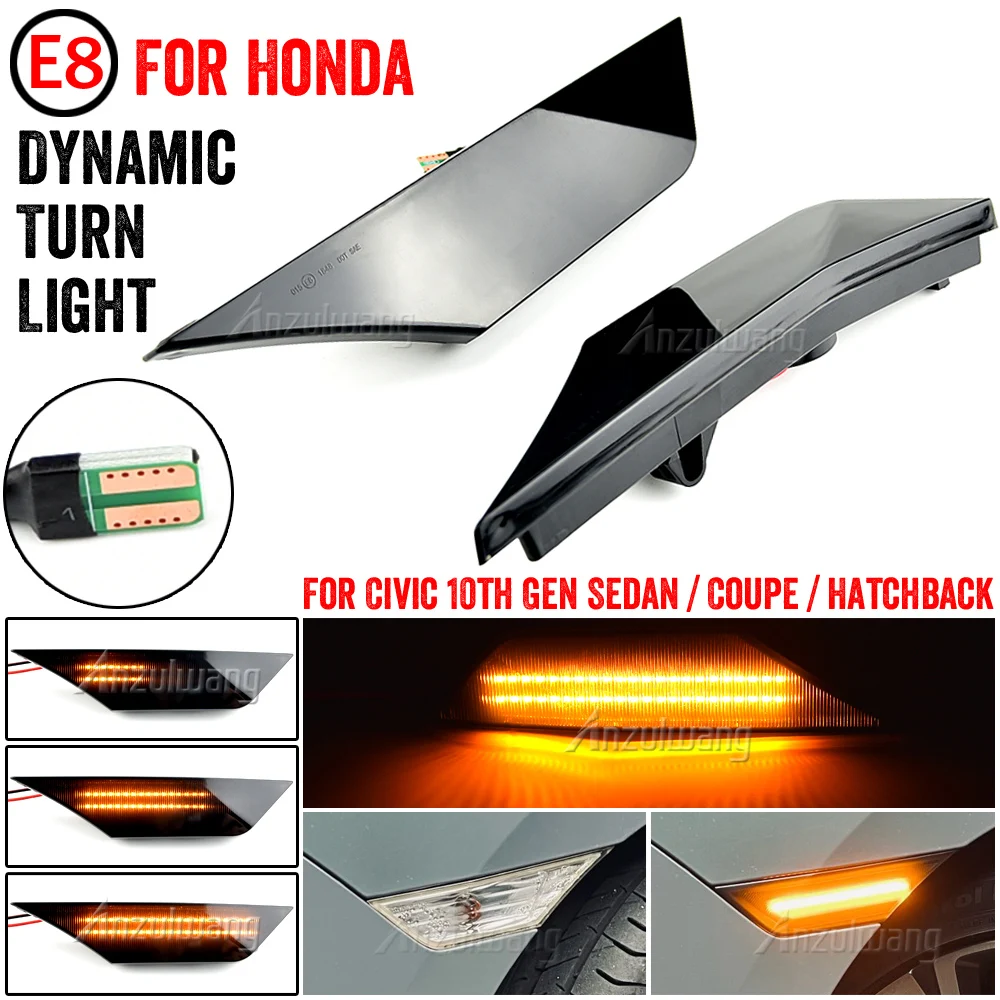 2Pcs Smoked Lens LED Side Marker Car Lights For Honda Civic 2016 2017 2018 2020 34300-TET-H01 Auto Reflector Turn Signal Lights