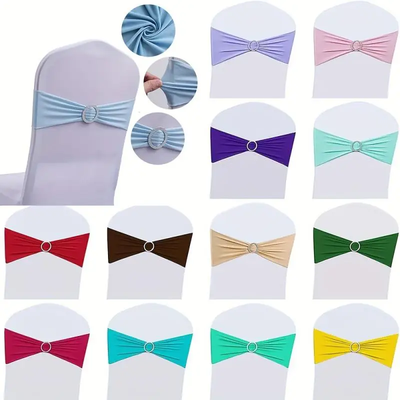 10Pcs Elastic Chair Sashes with Knot Buckle Elegant Chair Back Ribbon Decor Reusable for Wedding Banquet Hotel Home Party Decora