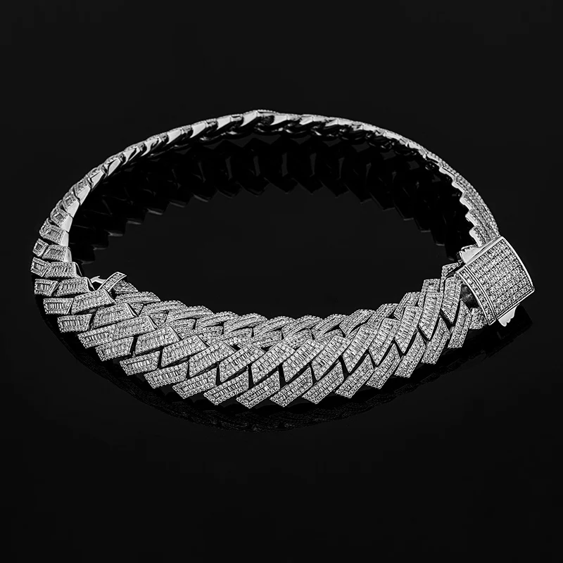 

Hip Hop Full CZ Stone Pave Bling Iced Out 18mm Wide Solid Rhombus Cuban Miami Link Chain Necklaces for Men Rapper Jewelry