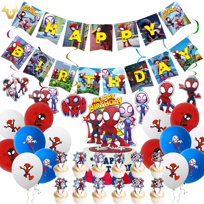 New Stock Spider Man And His Magical Friends Party Set Tissue Paper Tray Banner Balloon Decorate Anime Peripheral Party Decorate