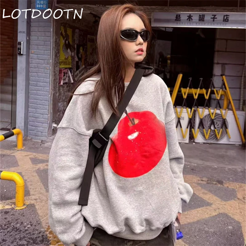 

LOTDOOTN американский ретро оверсайз повседневный свитшот с длинными рукавами и круглым вырезом уличная модная осенняя крутая удобная пуловер в стиле Харадзюку
