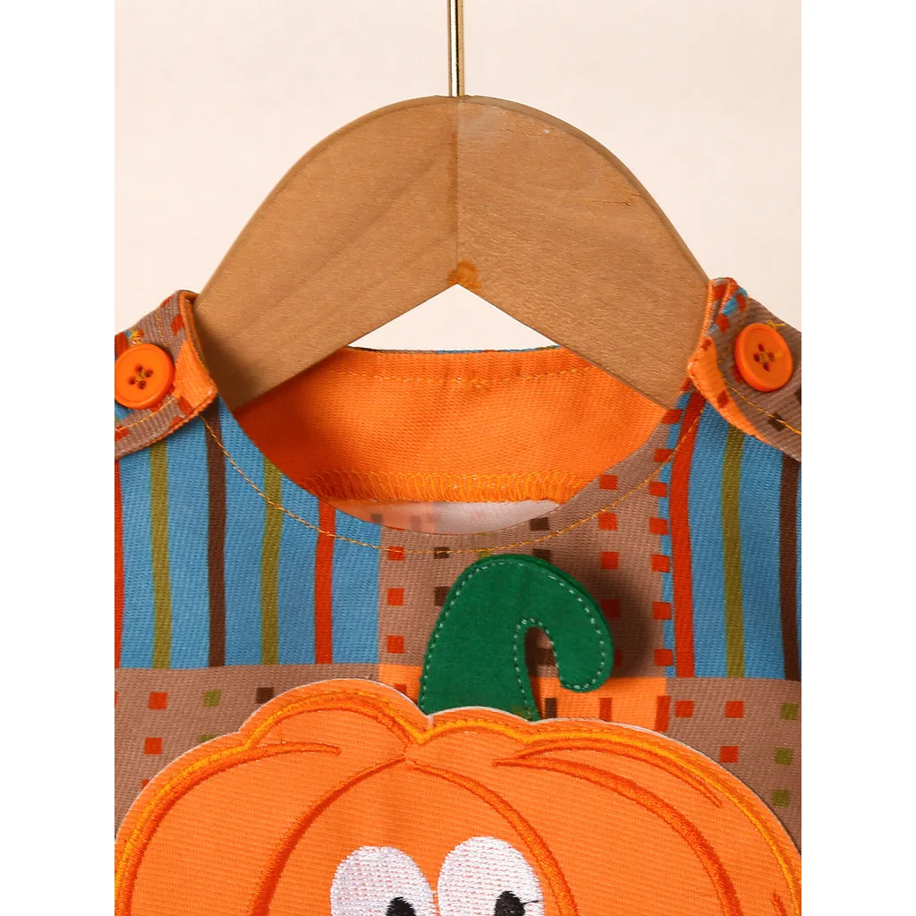 3-24Months Infant Baby Unisex Halloween Orange Cute Pumpkin Pattern Checkered Jumpsuit for Holiday Parties and Celebrations