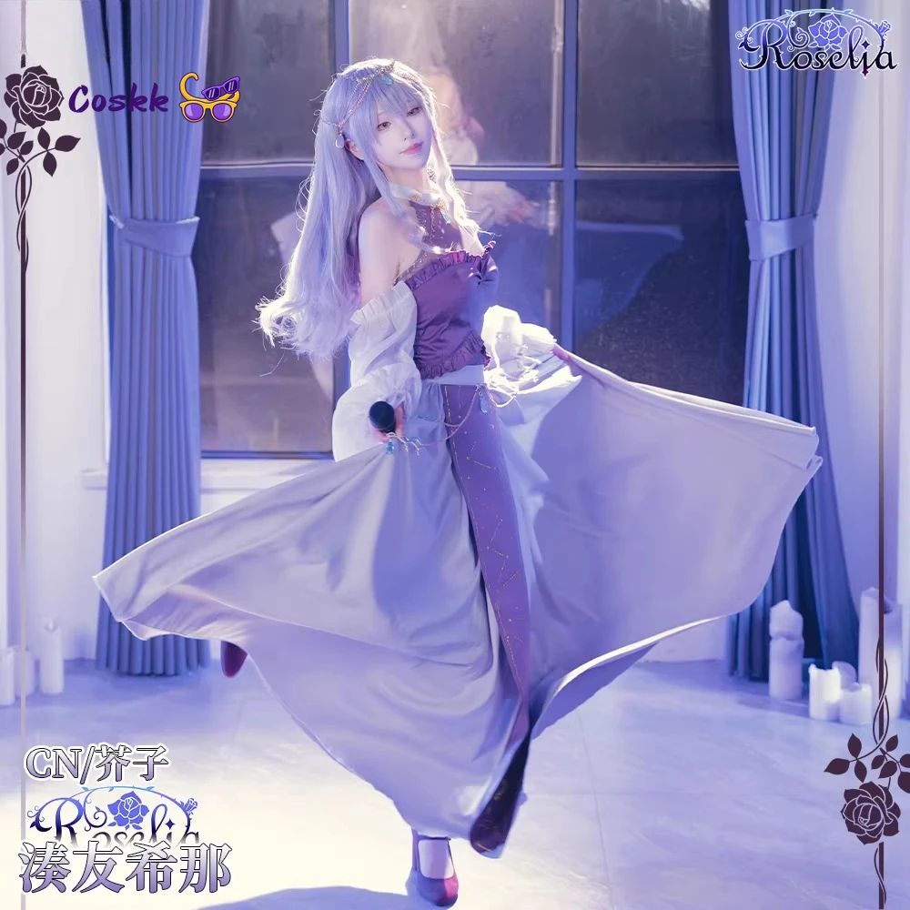 

BanGDream Roselia Yukina Minato Cosplay Costume Role Play Women Girls Off Shoulder Elegant Halloween Party Dress Suit Full Set