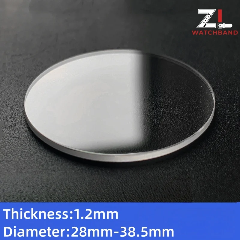 Uhrenglas, Saphir-Ersatzglas, flach, 1,2 mm dick, Durchmesser 28 mm–38,5 mm, transparentes Kristall-Uhrenzubehör