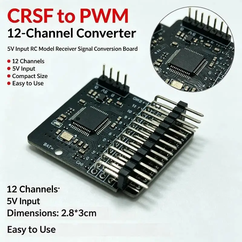 CRSF ELRS 12 Channel PWM Adapter 12 PWM Outputs Built-in 5V BEC for FPV Freestyle Drone RC Hobby Modification Parts