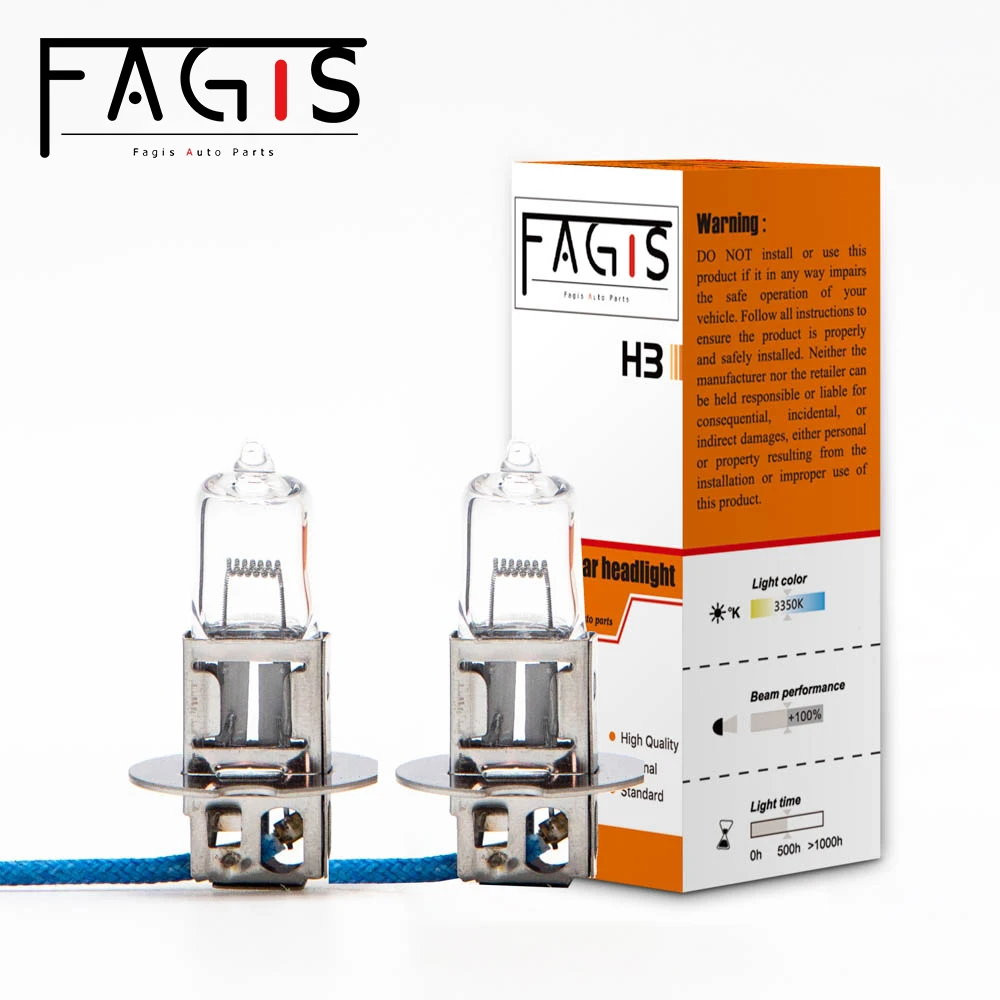 

Fagis 2 PCS H3 24V 70W 3350K Warm White Truck Clear Car Headlight Fog Lamp Auto Light Halogen Bulb