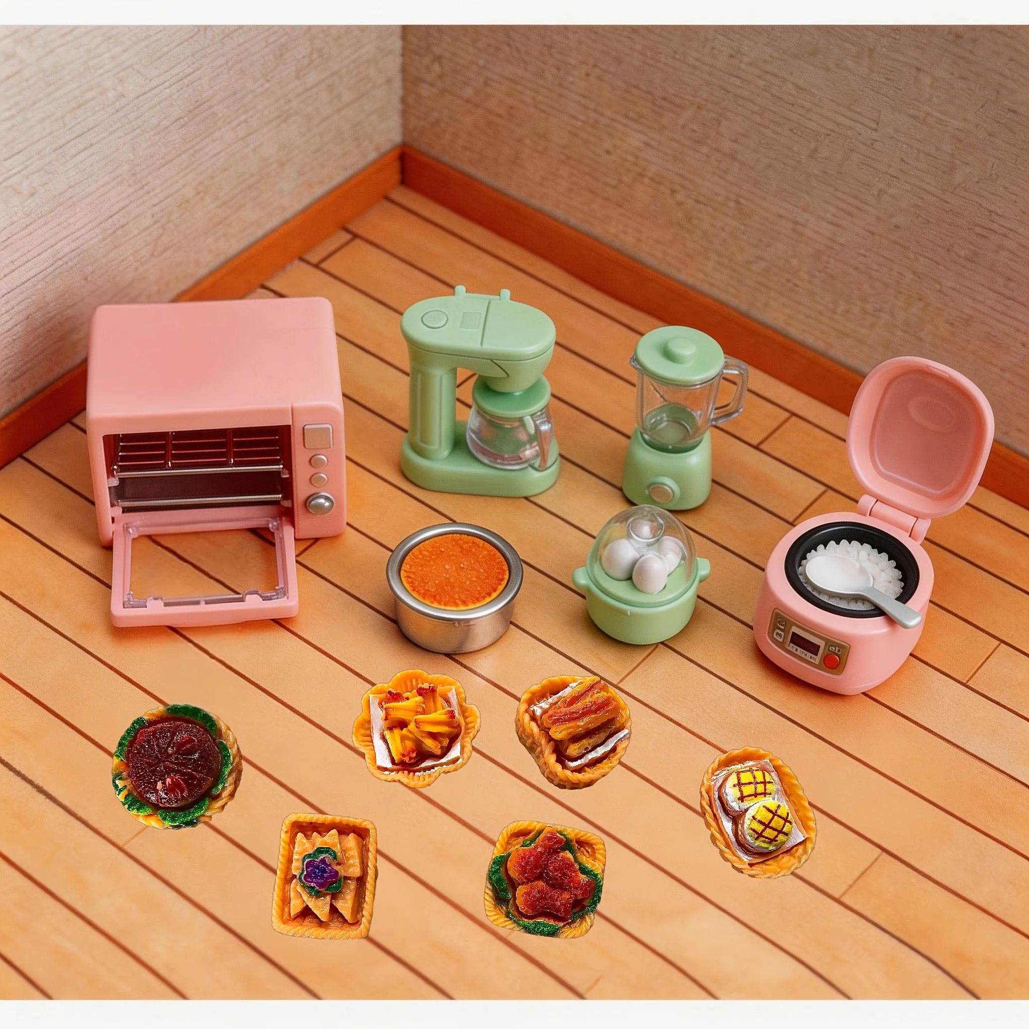 1 conjunto de cozinha em miniatura para casas de bonecas, micro-ondas analógico, panela de arroz, panela de ovos e muito mais, material ABS, presente de aniversário