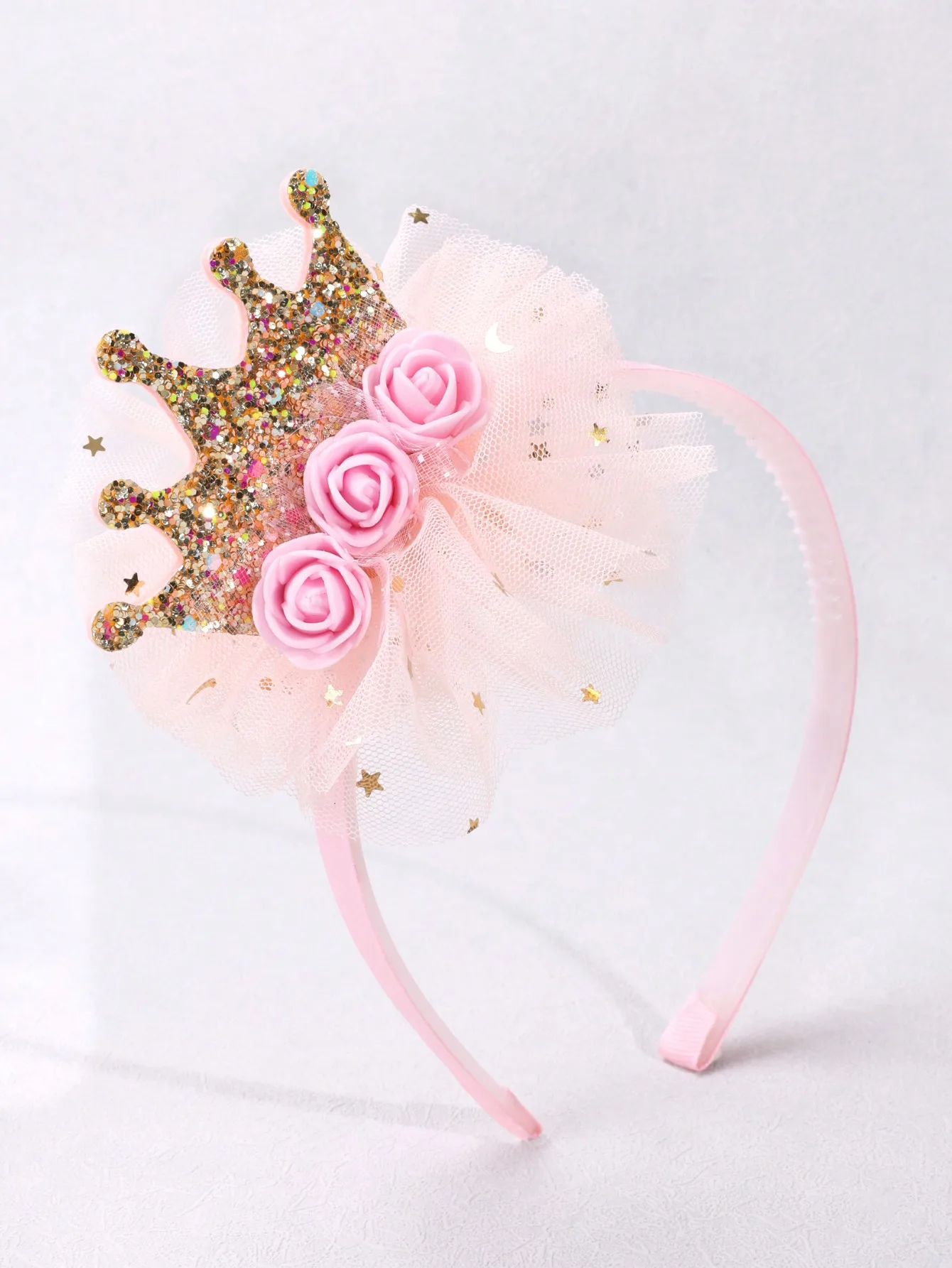 

1pc Girls Cute Flower, Mesh, Star Decor, Sequin Crown Headband