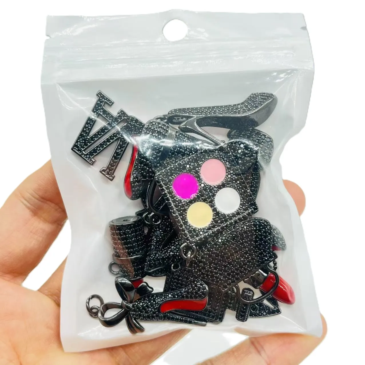14Pcs/Lot Zirconia Pave Black Fashion Charms for Custom Design Bracelet Jewelry Making