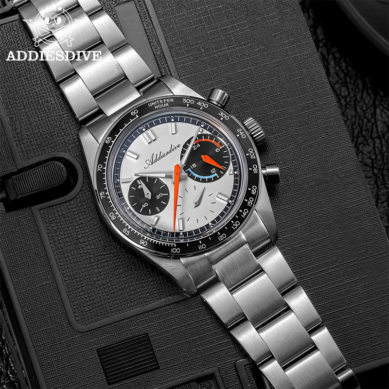 

ADDIESDIVE Мужские кварцевые часы с хронографом VK63 Racing Sport Bubble Glass 100M Водонепроницаемые светящиеся наручные часы из нержавеющей стали