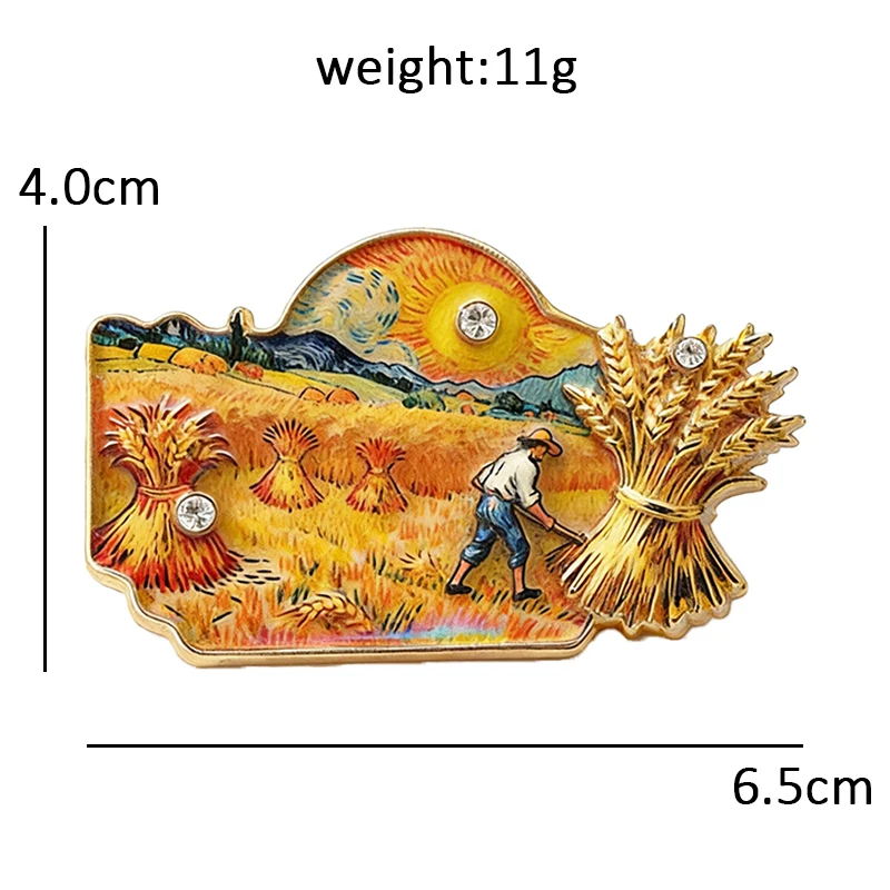 Famous Picture Brooches The Harvest And Wheat Field with Cypresses Photo Party Brooch Pins For Women Unisex Pins Gifts view 4