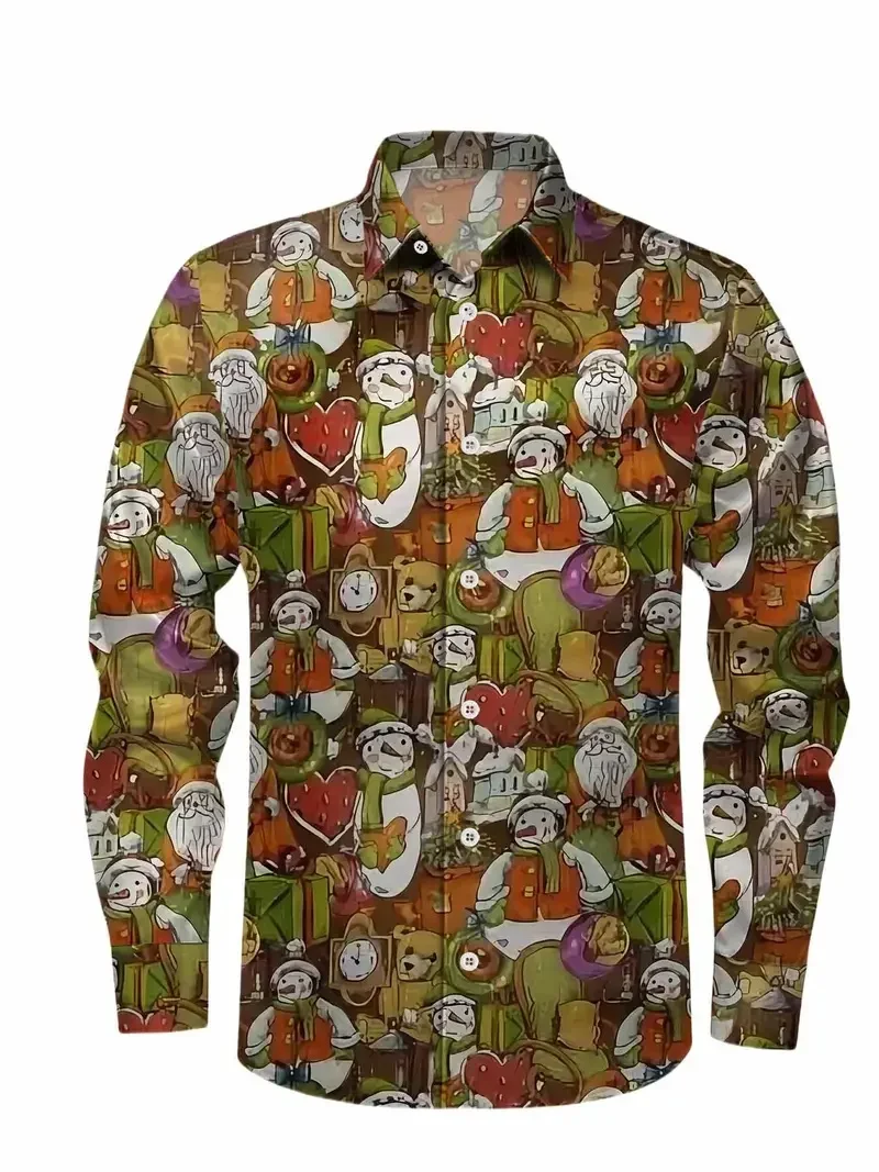 2026 الرجال عيد الميلاد ثلج الرنة ثلاثية الأبعاد الطباعة طويلة الأكمام زر حتى قميص مع أنماط مطبوعة قميص الحفلات قميص رجالي #6