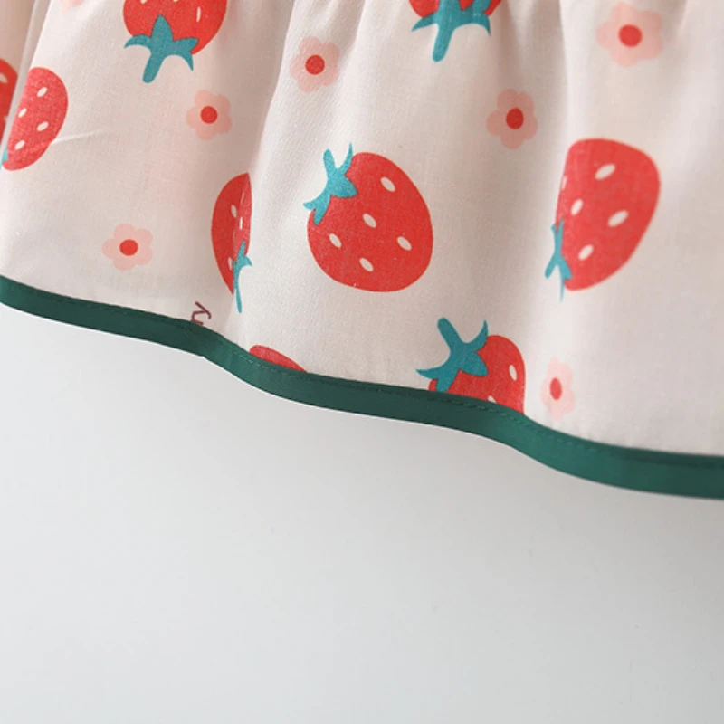 (0-3 Years Old) Baby Girl Dress Summer Cotton Strawberry Print Strap Dress For Kids Girl Girl Cute Princess Dress