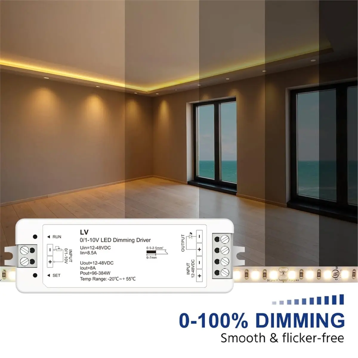 0/1-10V Dimmer 1CH 8A Dimmable Switches Driver 1 Channel Constant Voltage LED Dimmer PWM 5-36V for LED Strip Light