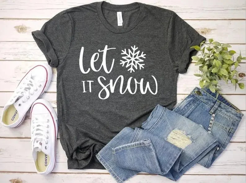 

Женская зимняя рубашка Let It Snow, праздничная Рождественская модная женская одежда из 100% хлопка с круглым вырезом, повседневные рубашки