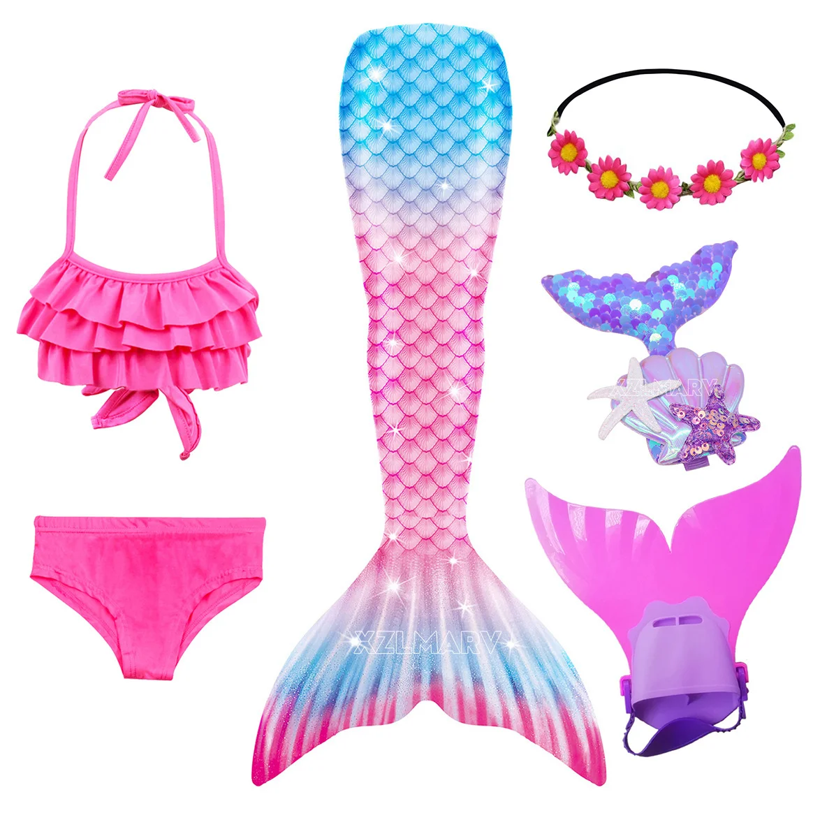 2024 Girls Mermaid Tail Swimsuit for Swimming Girl the Little Mermaid Costume Cosplay Beach Clothes Swim Bathing Suit