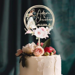 Personalized Wedding Cake Topper Couple Silhouette Cake Sign Dress & Suit Cake Ornament Engagement Cake Topper Anniversary Gift
