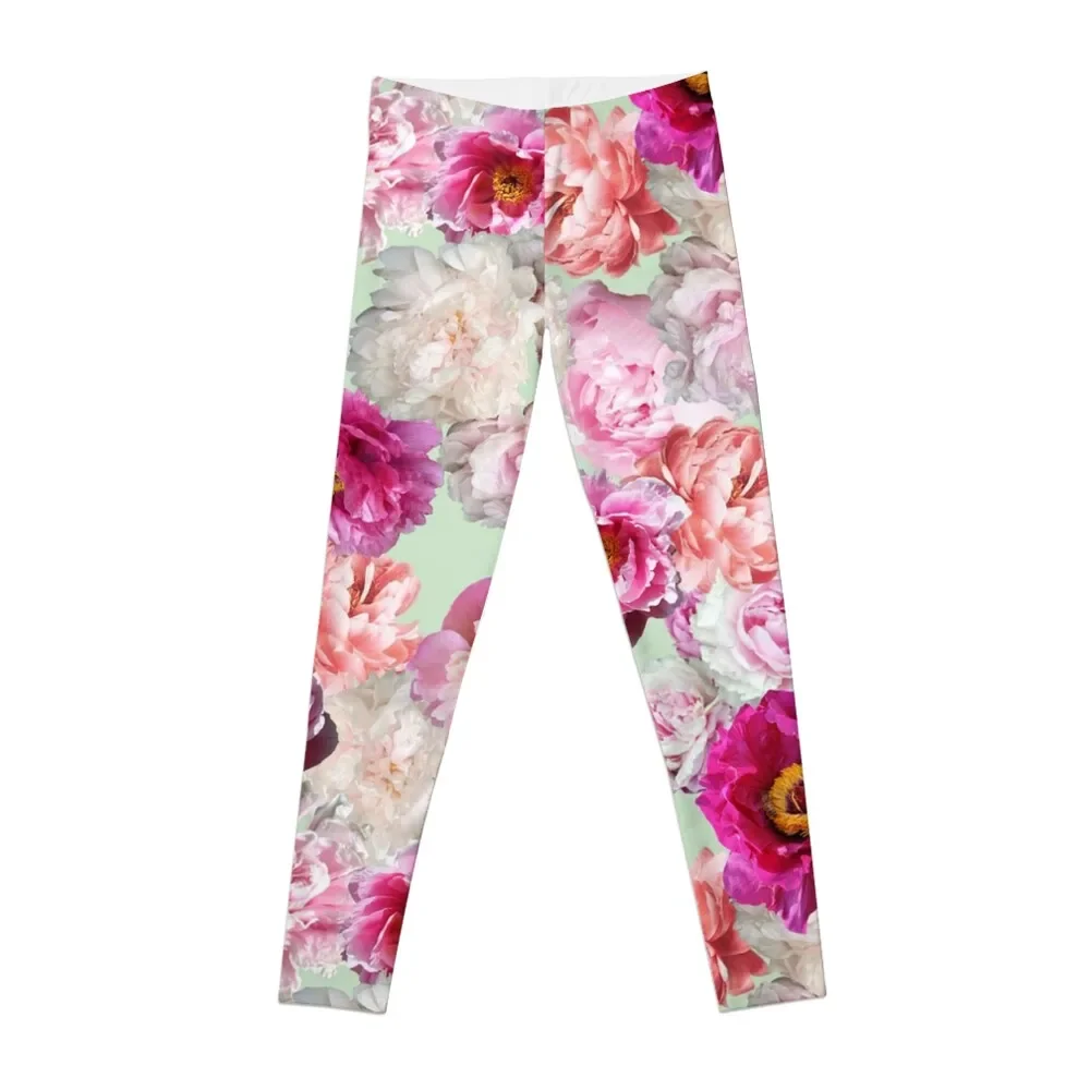 Hot Pink Peony Floral Leggings Fitness clothing sports for gym Women's sports pants Womens Leggings