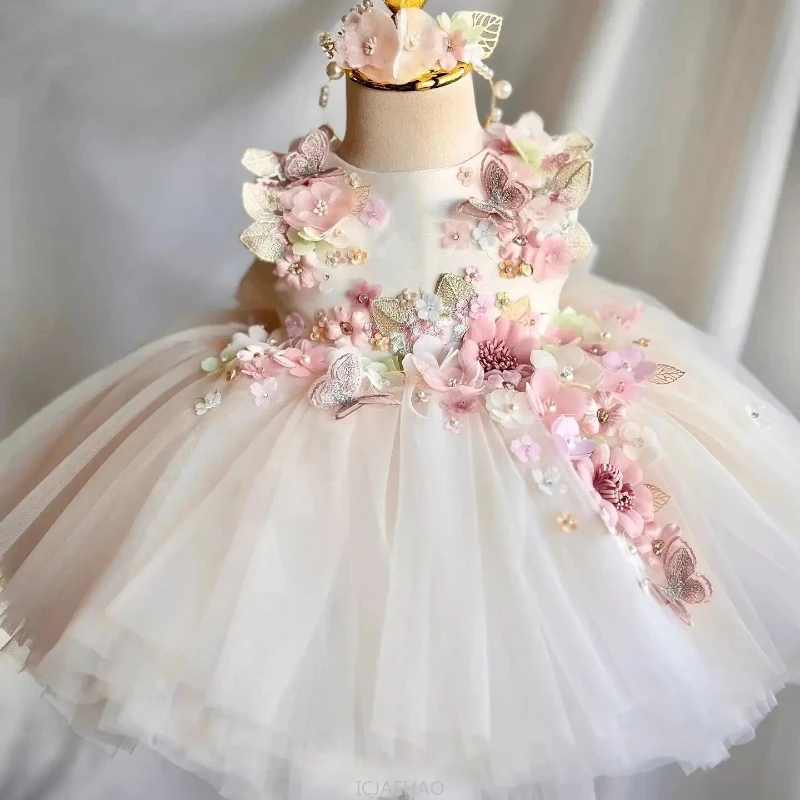 Wed Dress 2025 Girls Princess Pageant Children Tutu Gown Kids Fashion Show Outfits Vestido Dresses Costumes Birthday Party Wear