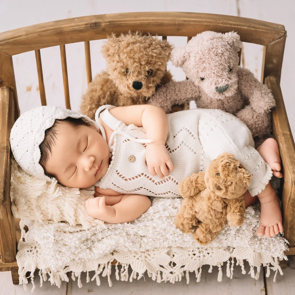 Cotton Newborn Outfits for Photography Props Knitted Newborn Photo Clothes White Baby Romper Sleepy Hat Baby Photo Accessories