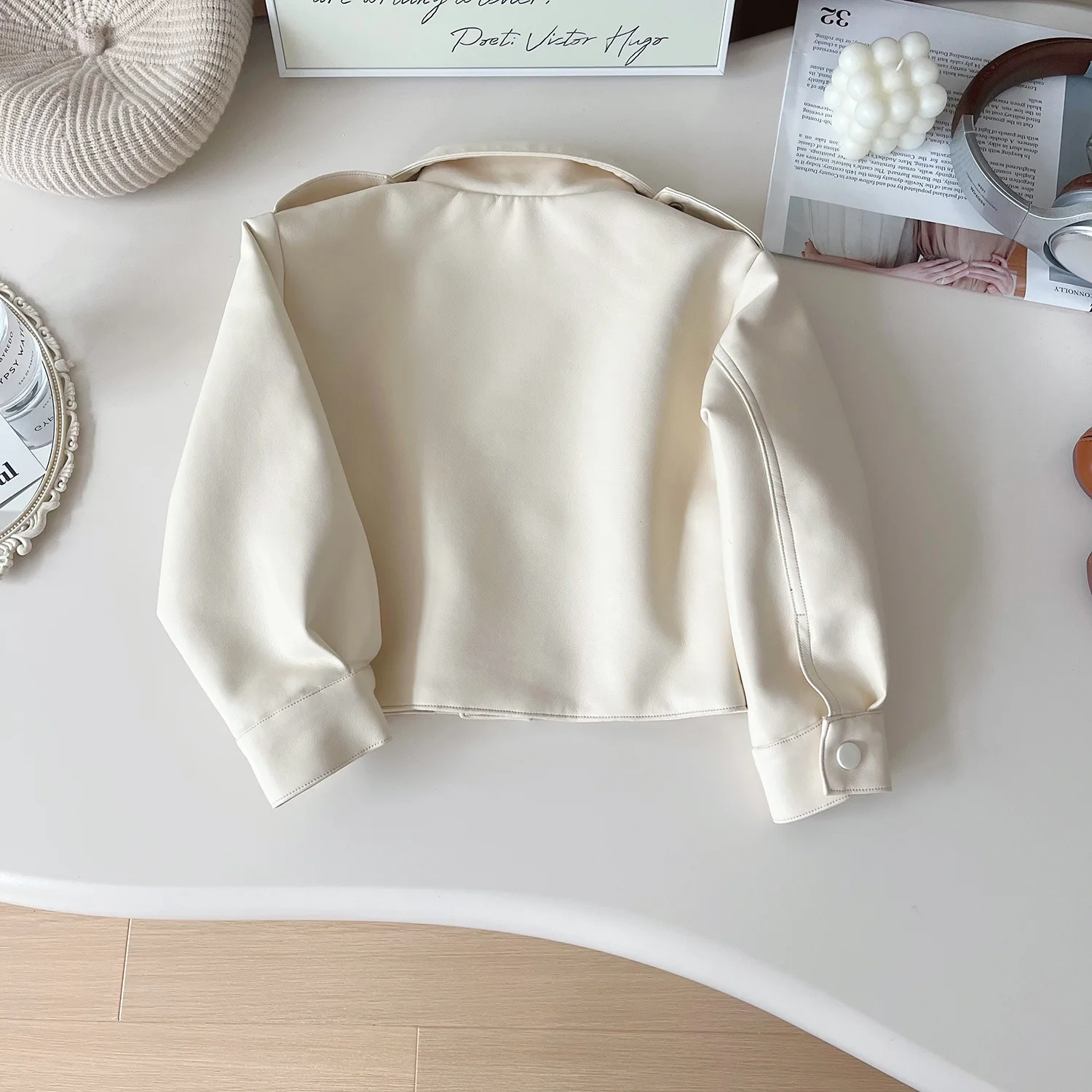 Childrens Clothing 2024 Autumn New Korean Girls Temperament Short and Versatile Solid Color Leather Jacket