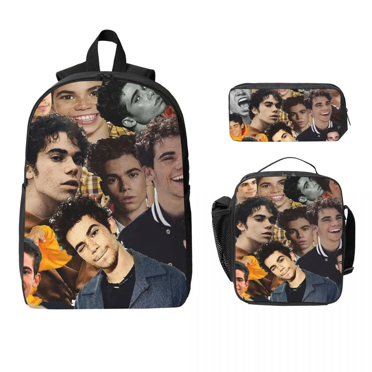 Cameron Boyce Collage Design Backpack Student Boys Girls BookBag School Bag Shoulder Bags 3ps Insulated Lunch Bag Pencil Case