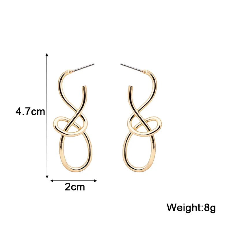 Hollow Knitted Women\'s Dangle Earrings Gold Color Metal Twist Lucky Number Punk Personality Ear Jewelry aretes de mujer