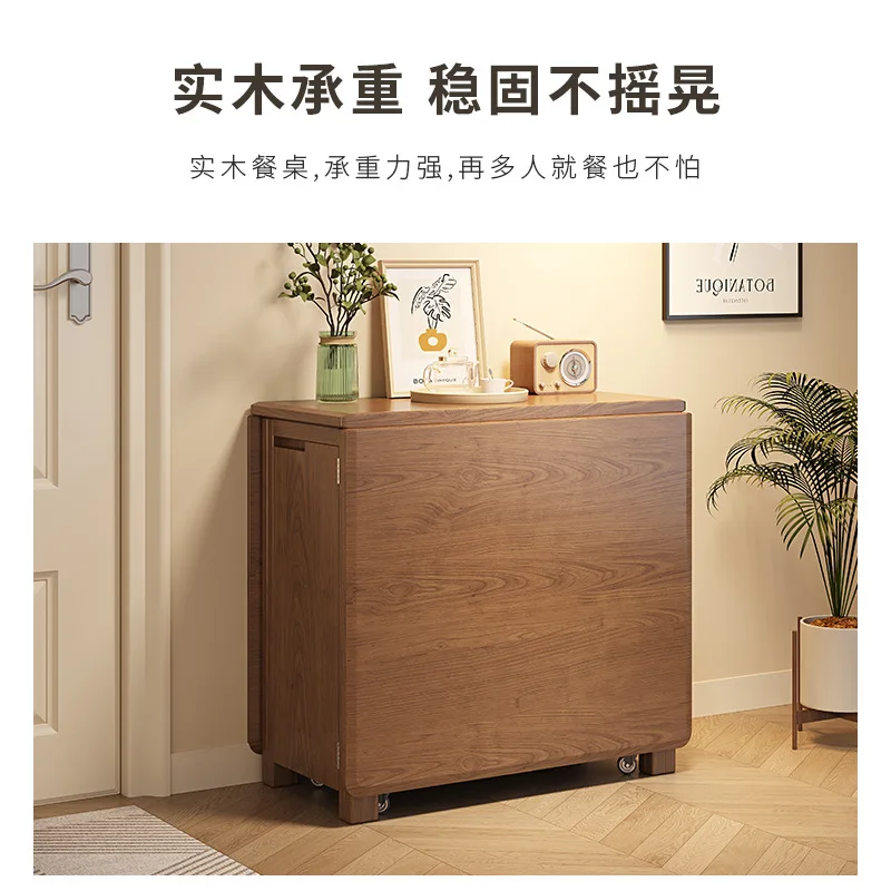 طاولة طعام قابلة للطي من الخشب الصلب، شقة منزلية صغيرة، طاولة صينية جديدة، طاولة طعام مستطيلة قابلة للسحب #4