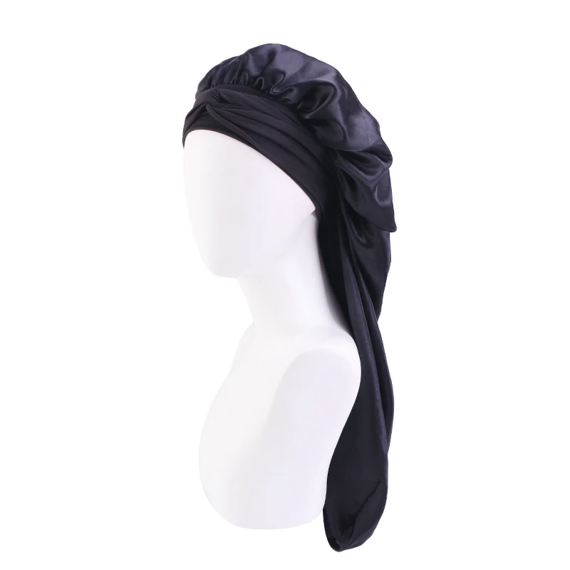 Neue Frauen lange Übergroße elastische satin Motorhaube Schlafmütze mit Band Atmungsaktive schlafmütze turban schlaf Kopfbedeckung Bandanas – Detail 8