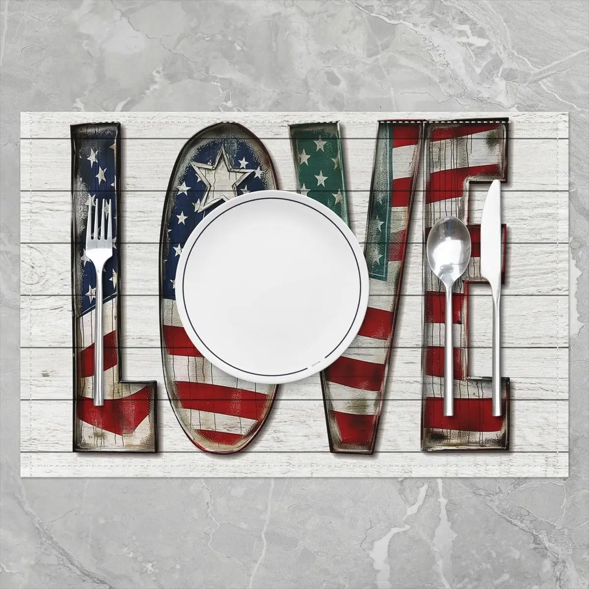 سجادات مكان العلم الأمريكي مقاس 12 × 18 بوصة مجموعة من 4 مفارش مطبوعة بنجوم هندسية رومانسية نمط الحب مفارش طاولة للبالغين في سن المراهقة