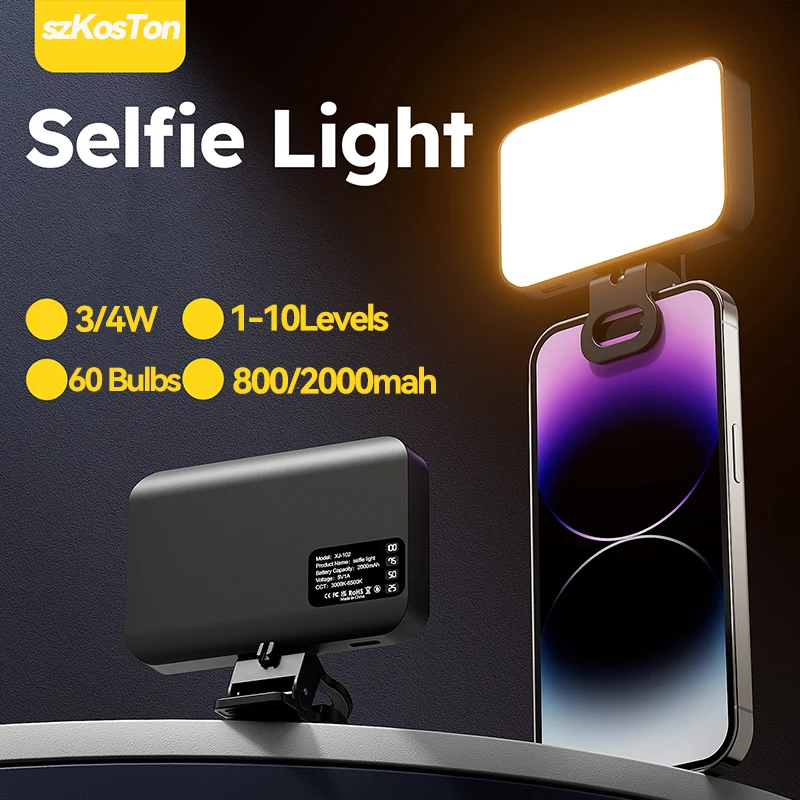 ضوء سيلفي LED لهاتف iPhone وسامسونج وiPad للهاتف المحمول والكمبيوتر المحمول ومشبك حلقة فلاش ملء ضوء مصباح تصوير فيديو للصور #1