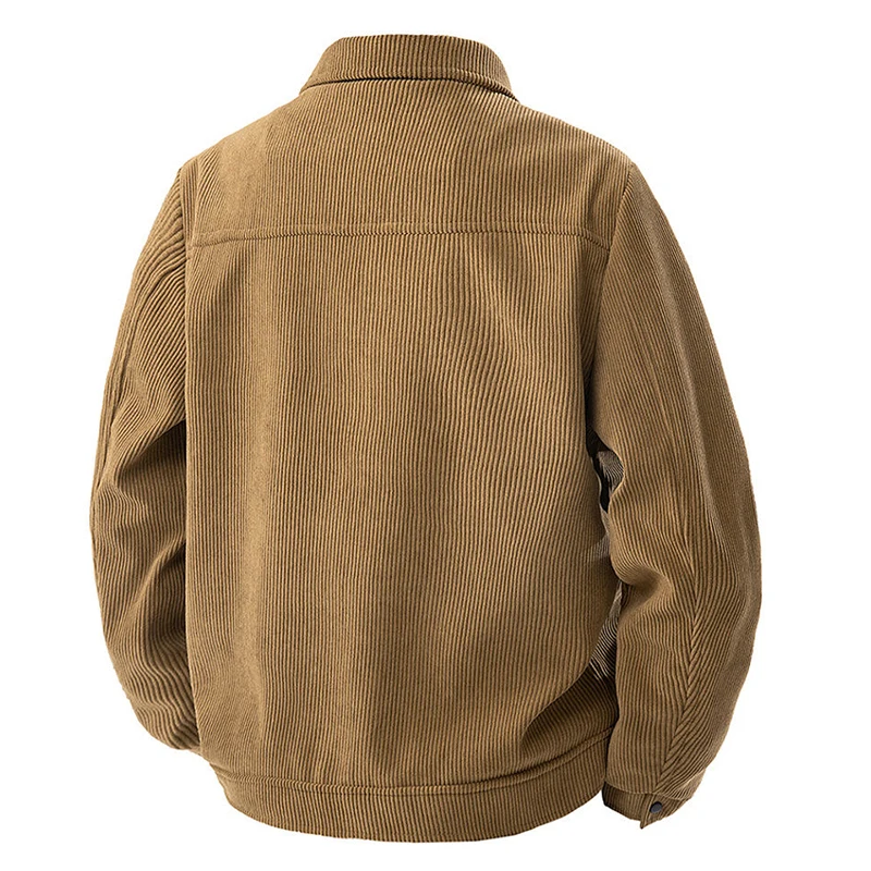 Men's Autumn Corduroy Jacket Casual Multi Pocket Lapel Solid Color Outdoor Coat for Comfortable Wear