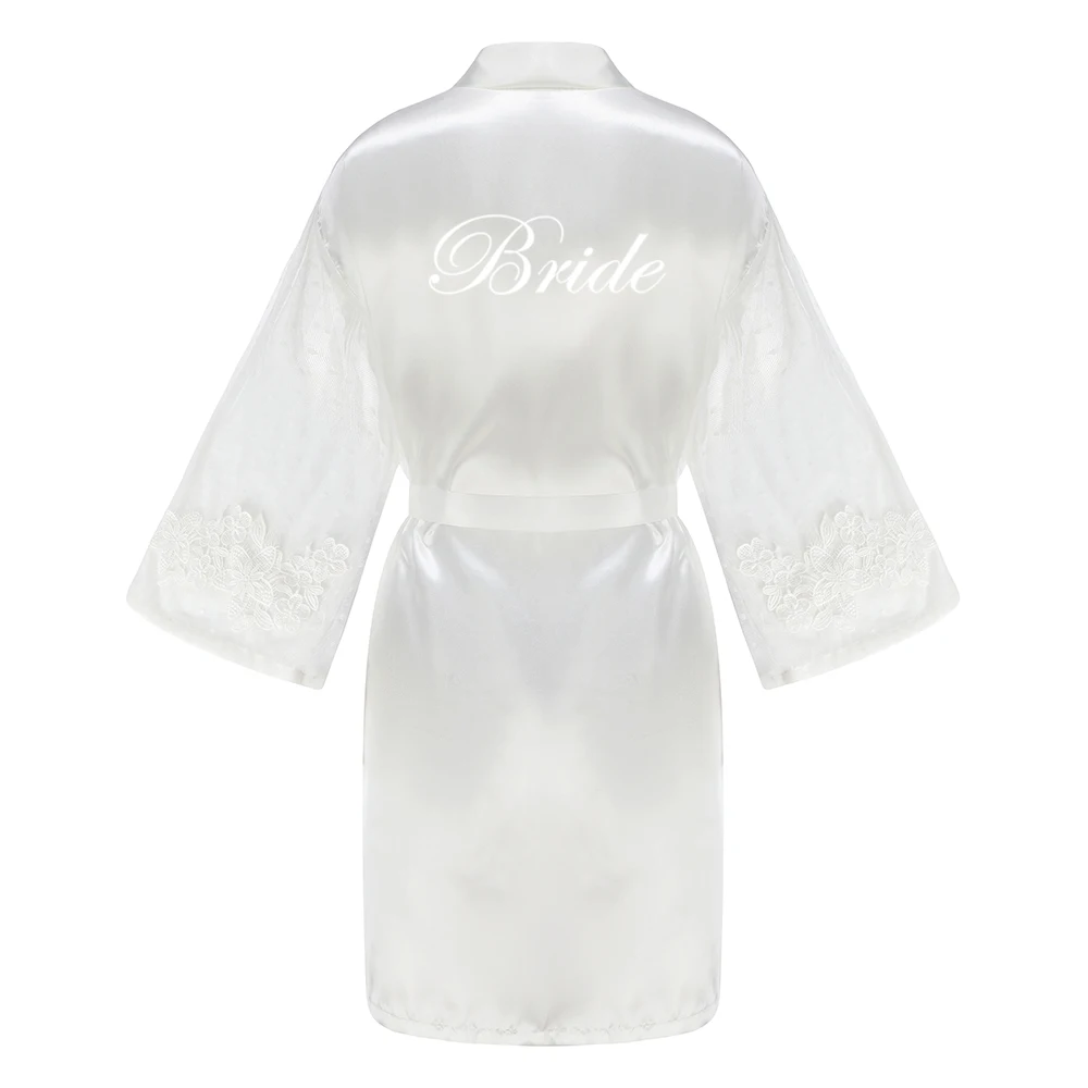 Caramel Wedding Bride Bridesmaid Robes Dressing Gown Sexy Women Bathrobe Night Shirts Short Women Kimono Mesh Sleeve