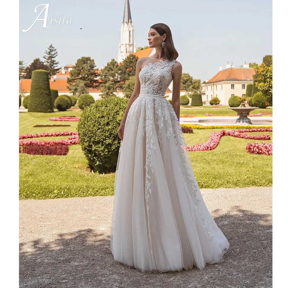 Simple Wedding Dress For Women A-Line Applique One Shoulder 2025 Bridal Gown With Belt Vintage Style Robe De Marié For Women
