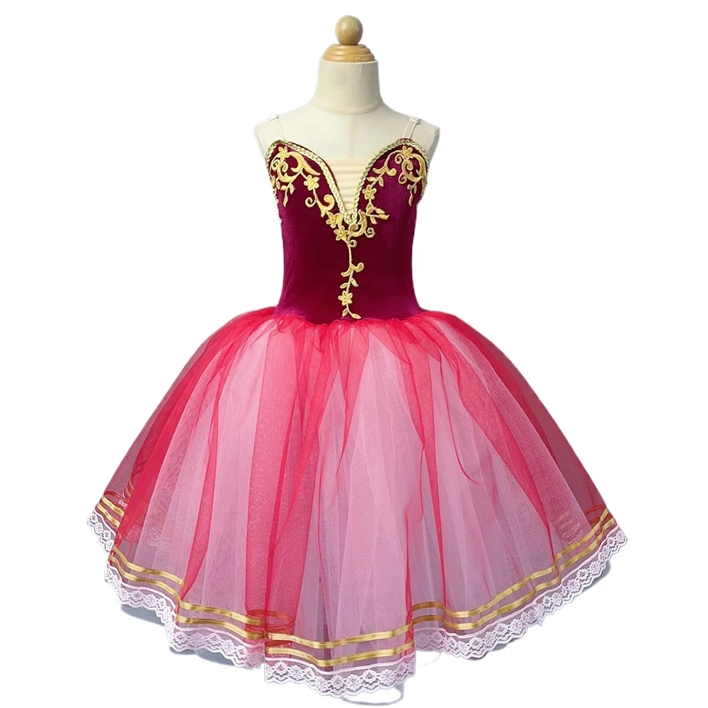 تنورة توتو باليه حمراء للفتيات والأطفال فستان طويل من التول الناعم أزياء مسرحية فستان حفلات الأميرات باليه #3