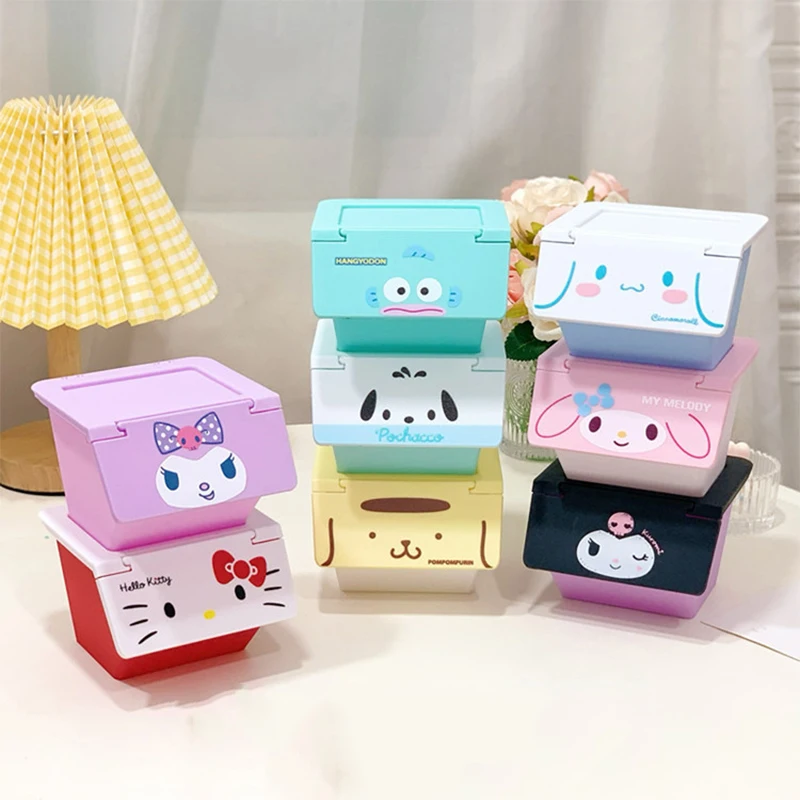 Cute Hello Kitty Y2K Desktop Clamshell Storage Box Sanrio Kawaii Anime Kuromi My Melody Cinnamoroll Jewelry Box Gift for Girls