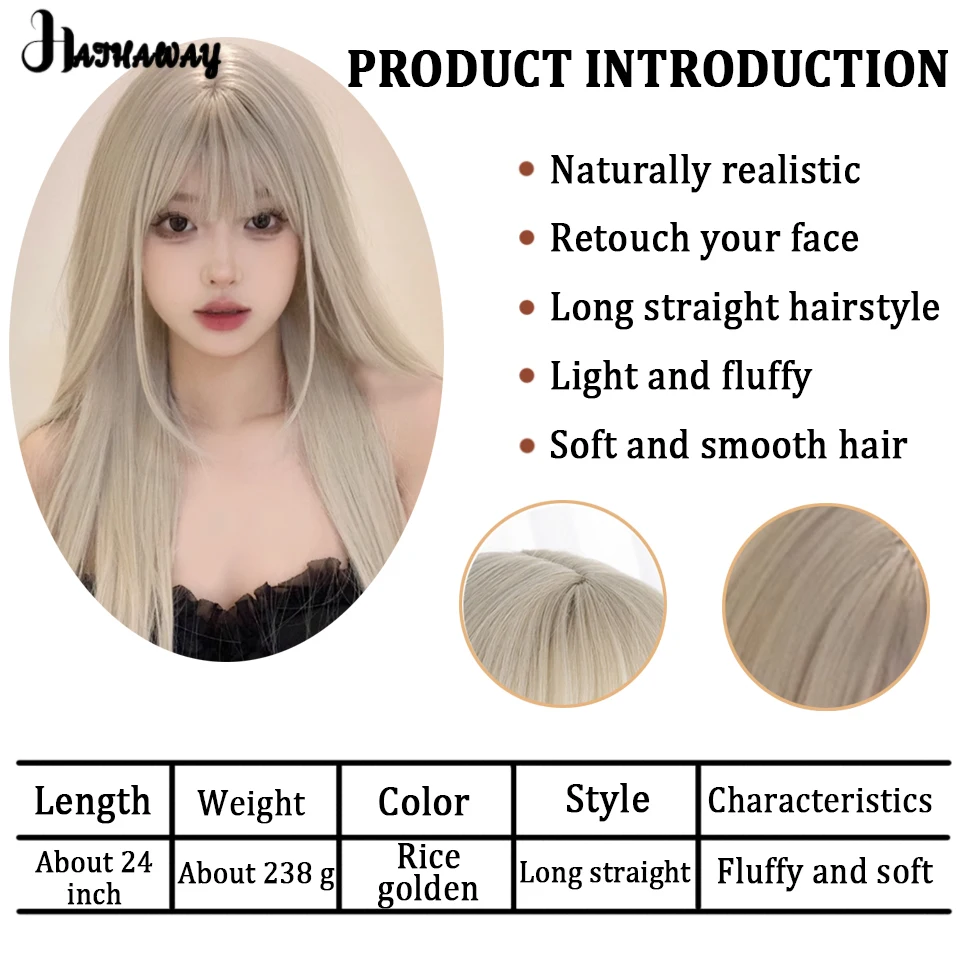 24 Inch Long Straight Hair Female Synthetic Blonde Hair Lolita Cosplay Wig Full Head Holiday Activities Commuting Daily Wear Wig