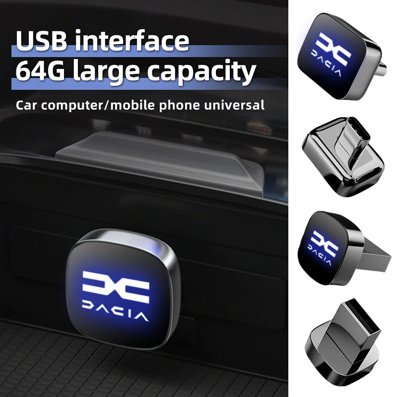 Car Stickers Metal USB Type-C Flash Drive Memory Stick Music Saver For Dacia Duster Logan Sandero Lodgy Dokker Stepway Mcv 2