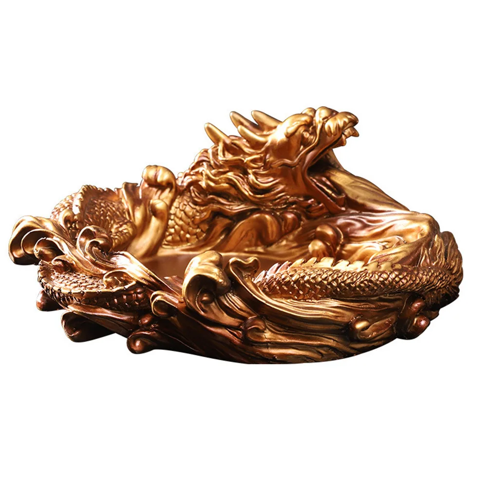 

Carved Dragon Resin Household Desktop Ornament Golden Vintage Creative Ashtray For Home Office Bar Table Ash Container
