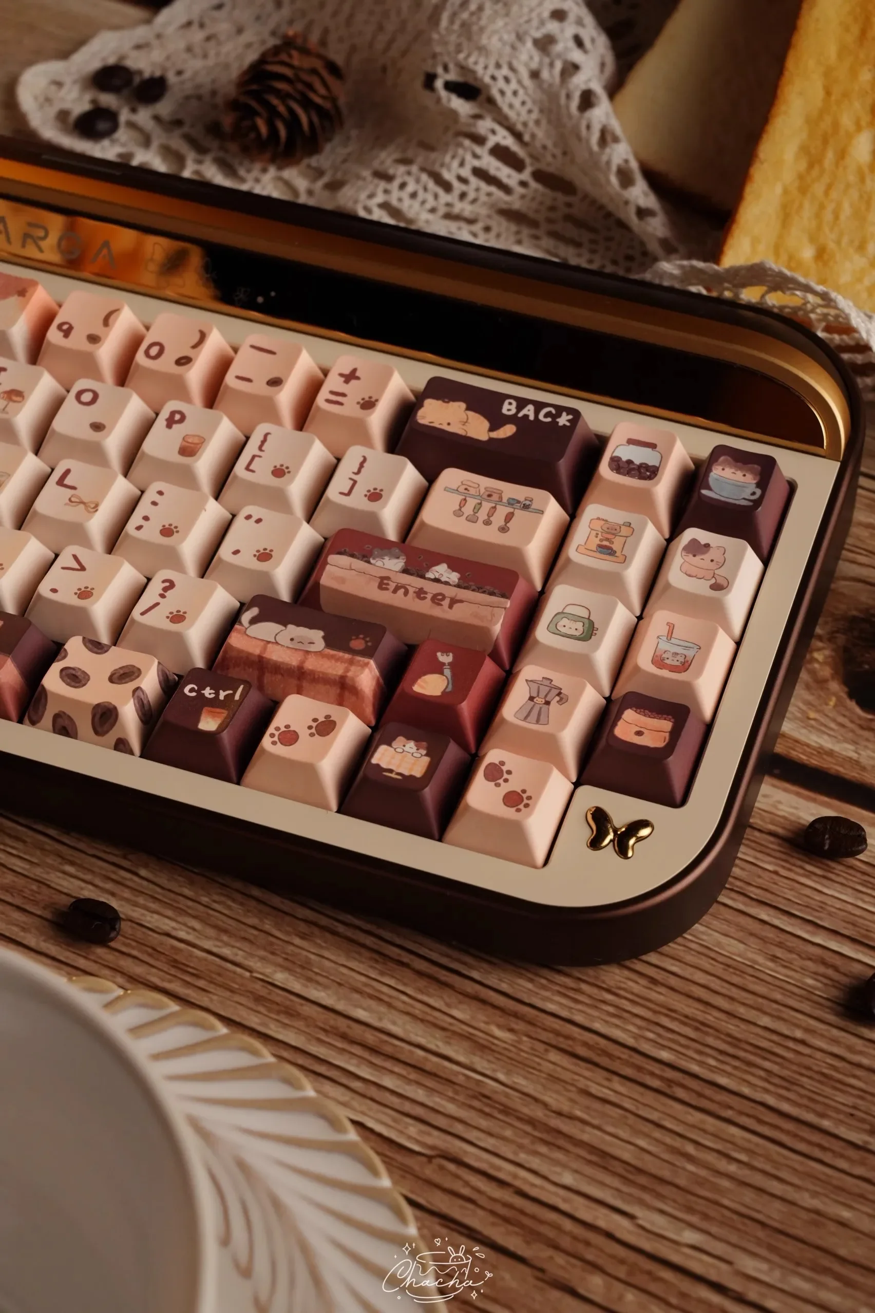 LilyX Lab Meow Cafe Keycaps Customize Sublimation 138 Keys Mechanical Keyboard Keycap Cherry SOA Height Kawaii Gamer Accessories